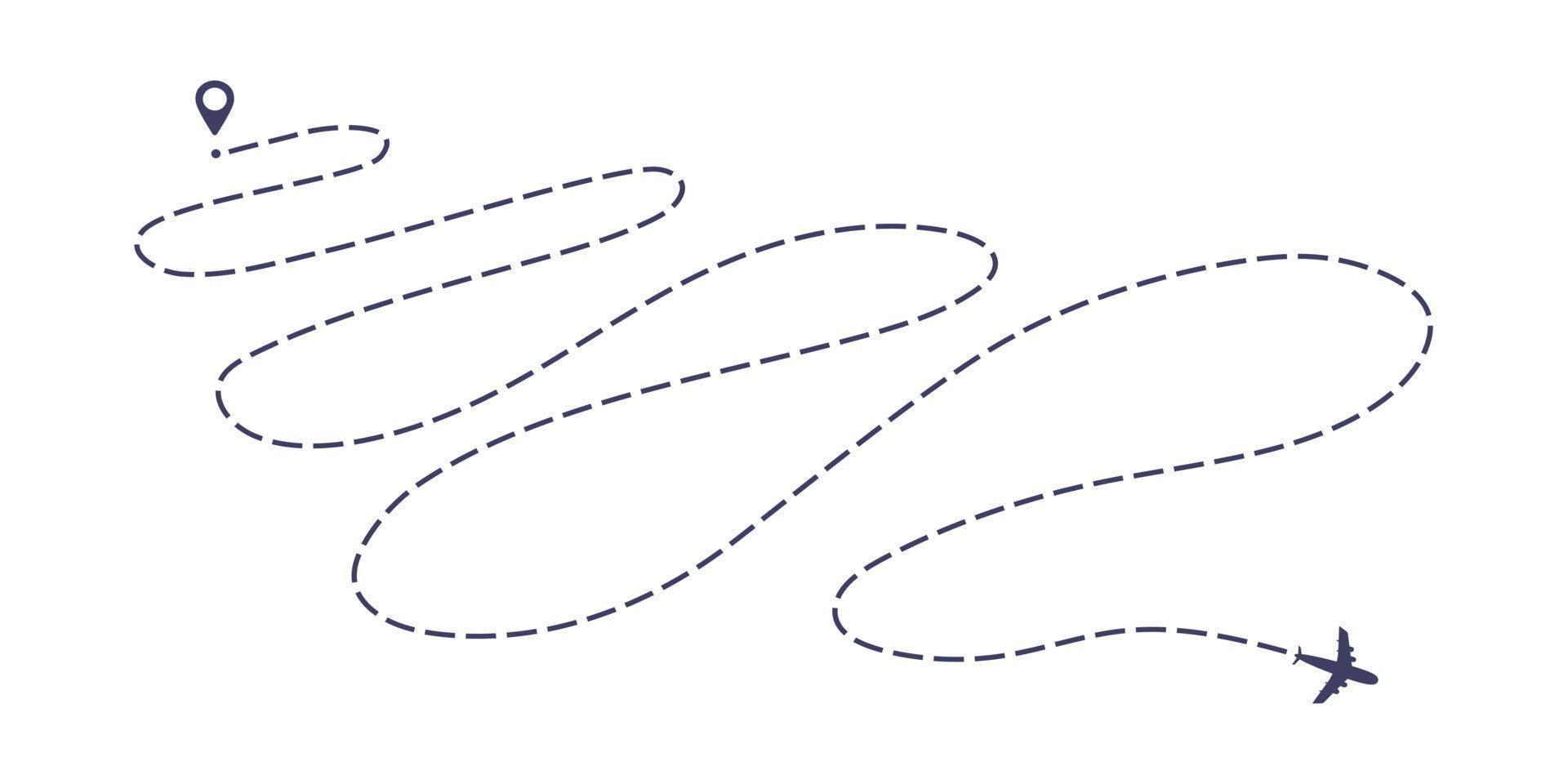 Airplane dashed line path flat style design vector illustration isolated on white background.