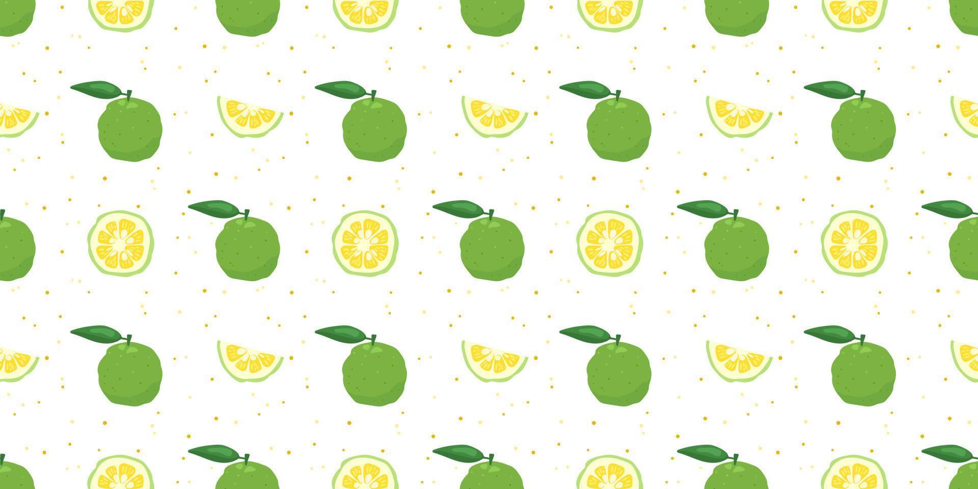 Green yuzu japanese citron fruit seamless pattern vector illustration.