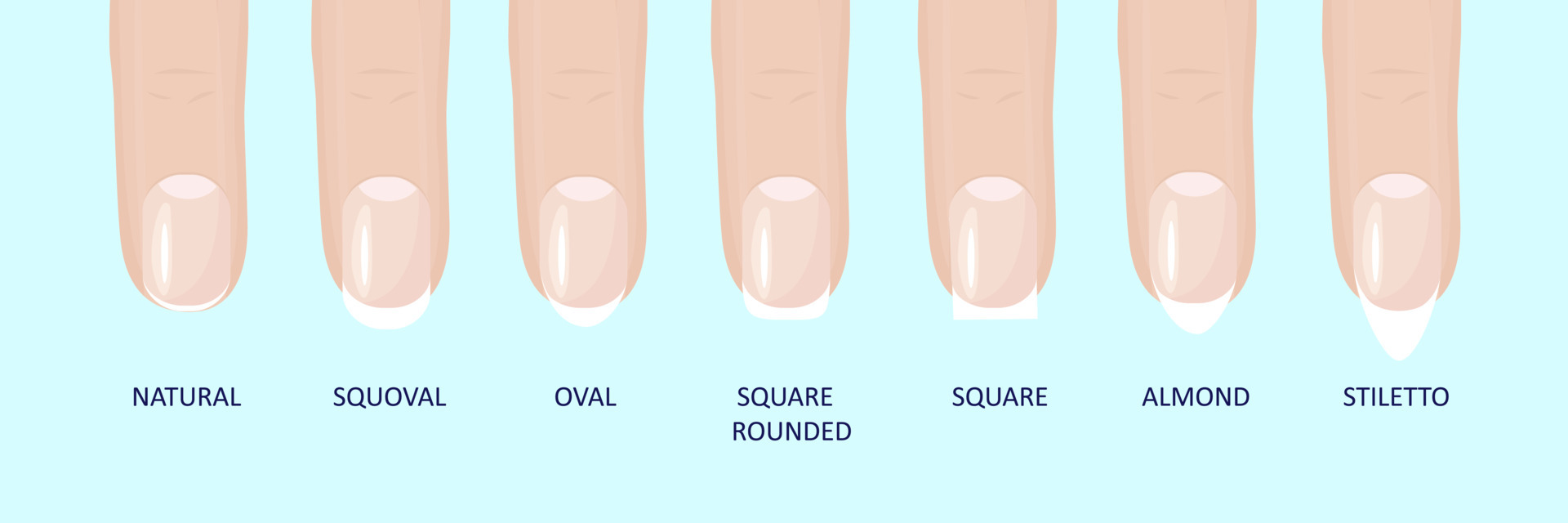 Manicure most popular fashion nail shapes flat style vector illustration  set isolated light blue background. 5938684 Vector Art at Vecteezy