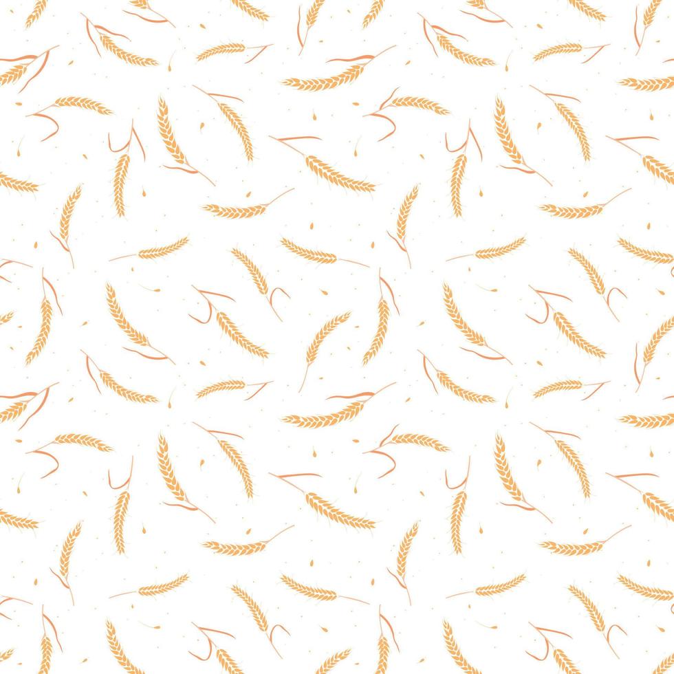 Seamless pattern with whole grain seeds organic, natural ears isolated on white background. vector