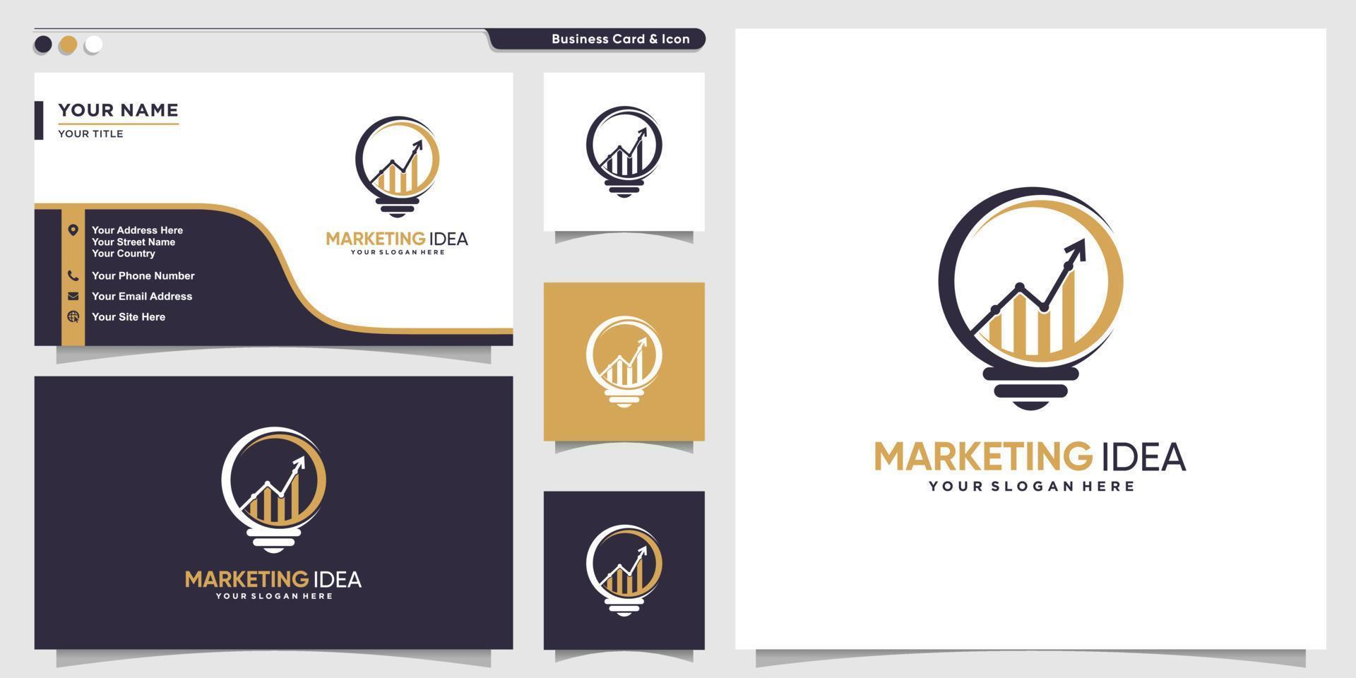 Marketing idea logo with modern unique concept and business card design template Premium Vector