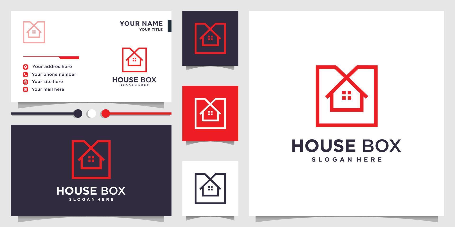 House logo with square box outline style and business card design template Premium Vector