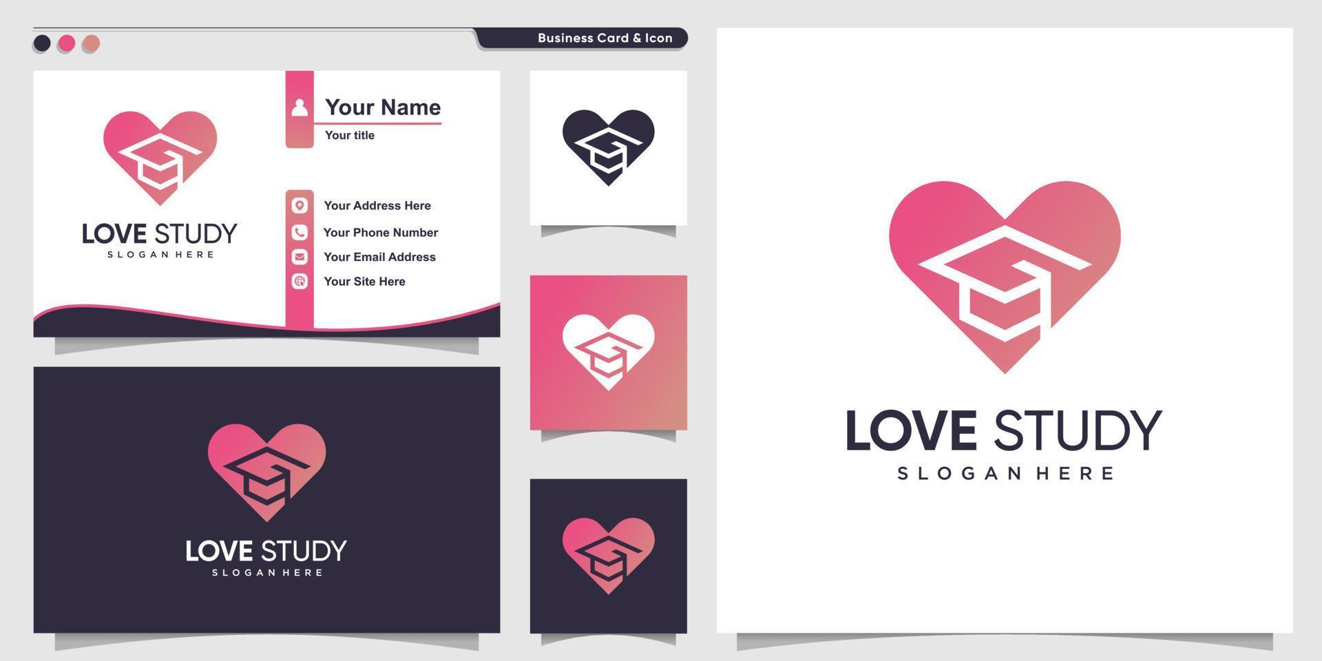Study logo with line art love concept and business card design template Premium Vector
