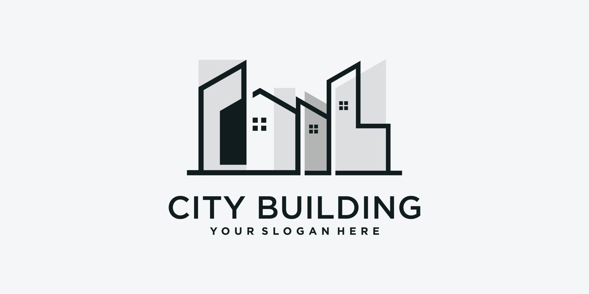 City building logo with line art style template Premium Vector