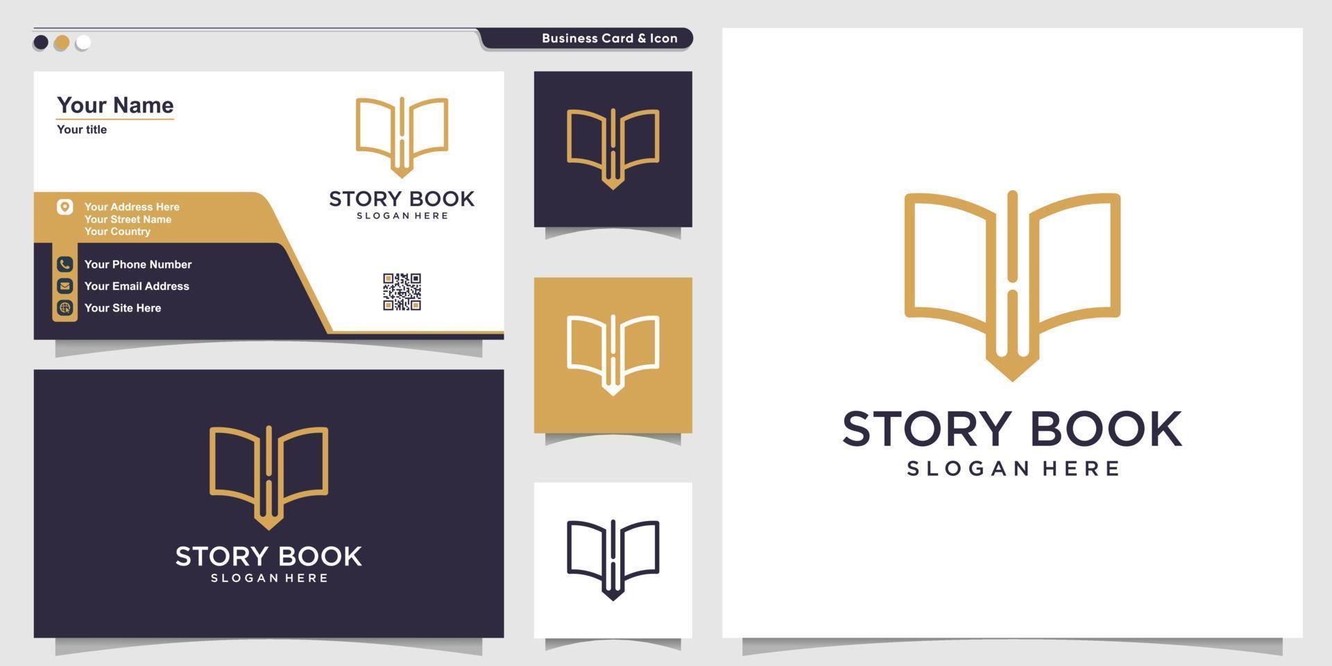 Story book logo with modern line art style and business card design template Premium Vector