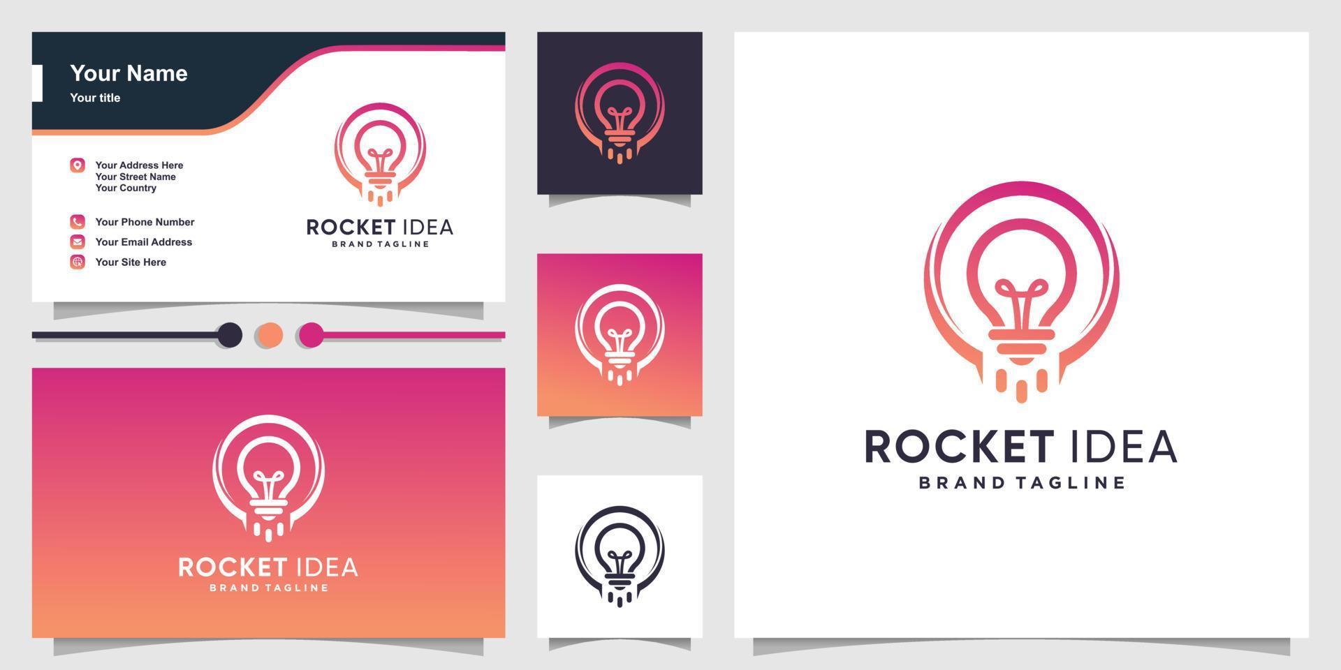 Rocket logo with smart idea concept and business card design Premium Vector