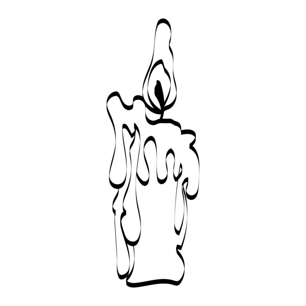 Burning candle Line Art for logo or graphic design element. Hand drawn candle isolated on white background, minimal art vector illustration.Candle - a symbol of esotericism,magic, mysticism,witchcraft