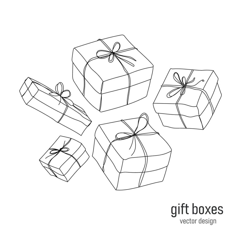 set of gift boxes drawn in sketch art line style isolated on white background. Boxing day.Packaging.Vector illustration eps10 vector