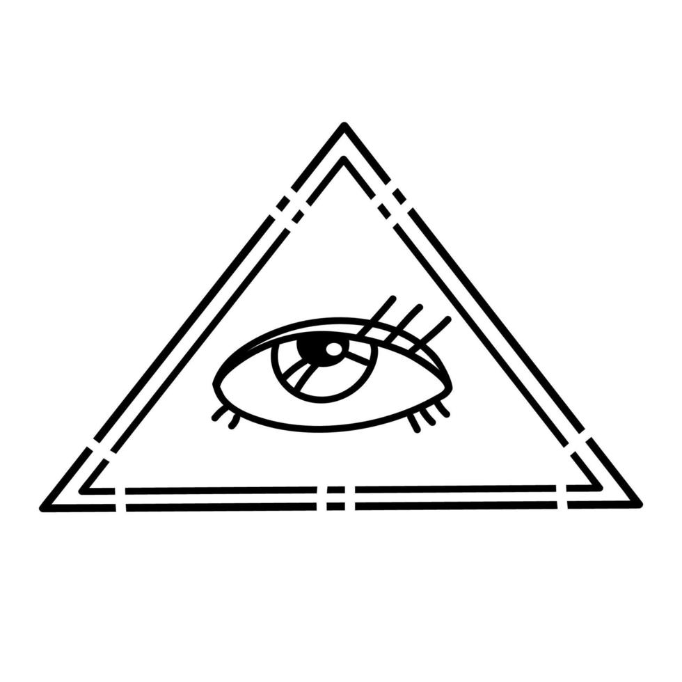 ojo de la Providencia. símbolo masónico. ojo que todo lo ve dentro de una pirámide triangular. nuevo orden mundial. geometría sagrada, religión, espiritualidad, ocultismo. ilustración vectorial aislada.diseño de tatuaje de línea de arte vector