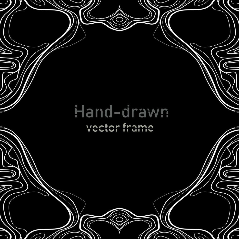 Hand drawing vector frame, in an outline modern style.Abstract flowing lines on a black background.Template, frame with abstract lines vector illustration