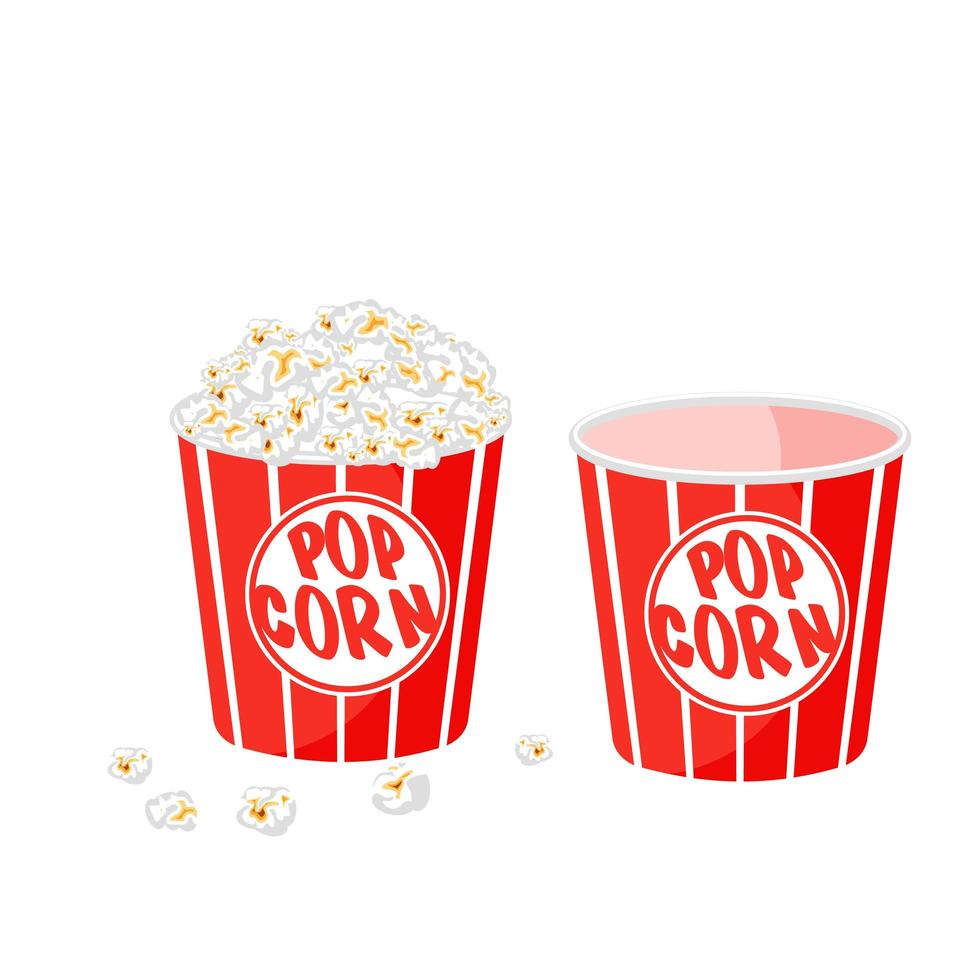 Popcorn in a striped tub on white background vector