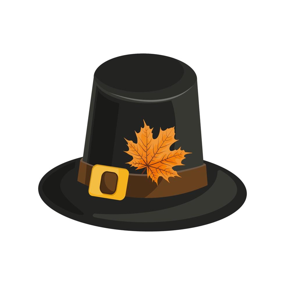 Happy Thanksgiving composition on white. Black hat for the holiday. Autumn Fox. Vector eps 10