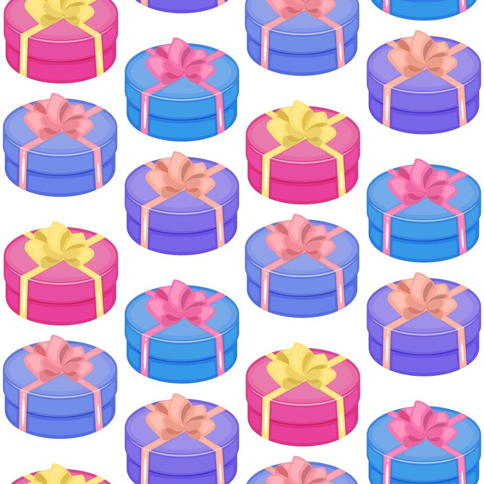 Endless repeating flat box christmas gift gift box present background pattern. vector