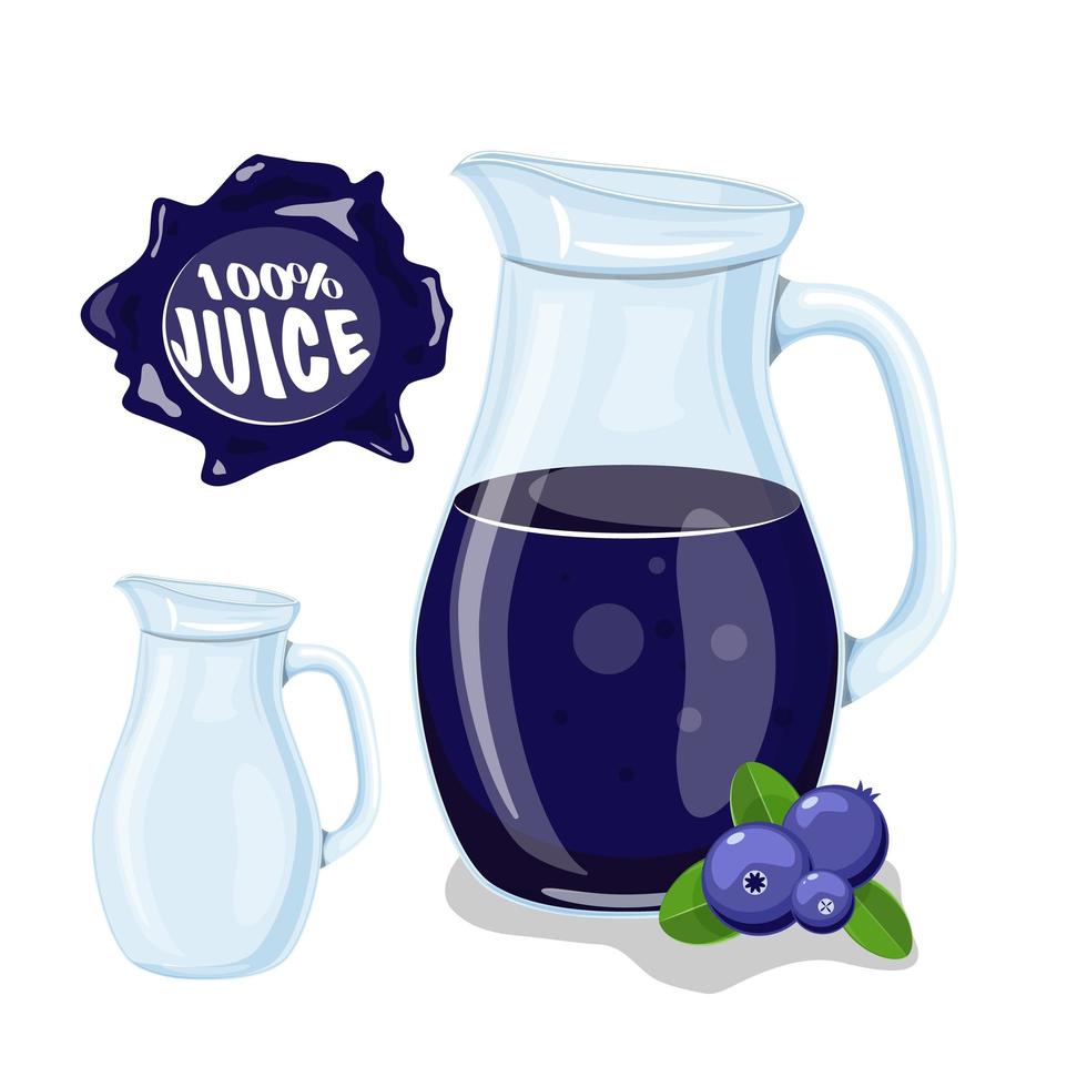 jarra de cristal con jugo natural. arándanos maduros. marco de jugo ilustración vectorial vector