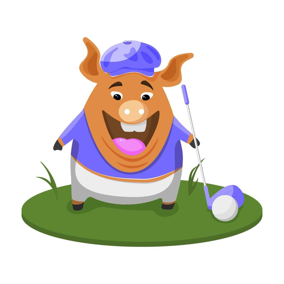 el cerdo del día de golf prepara un tiro de golf. dibujos animados de cerdo. vector de acciones