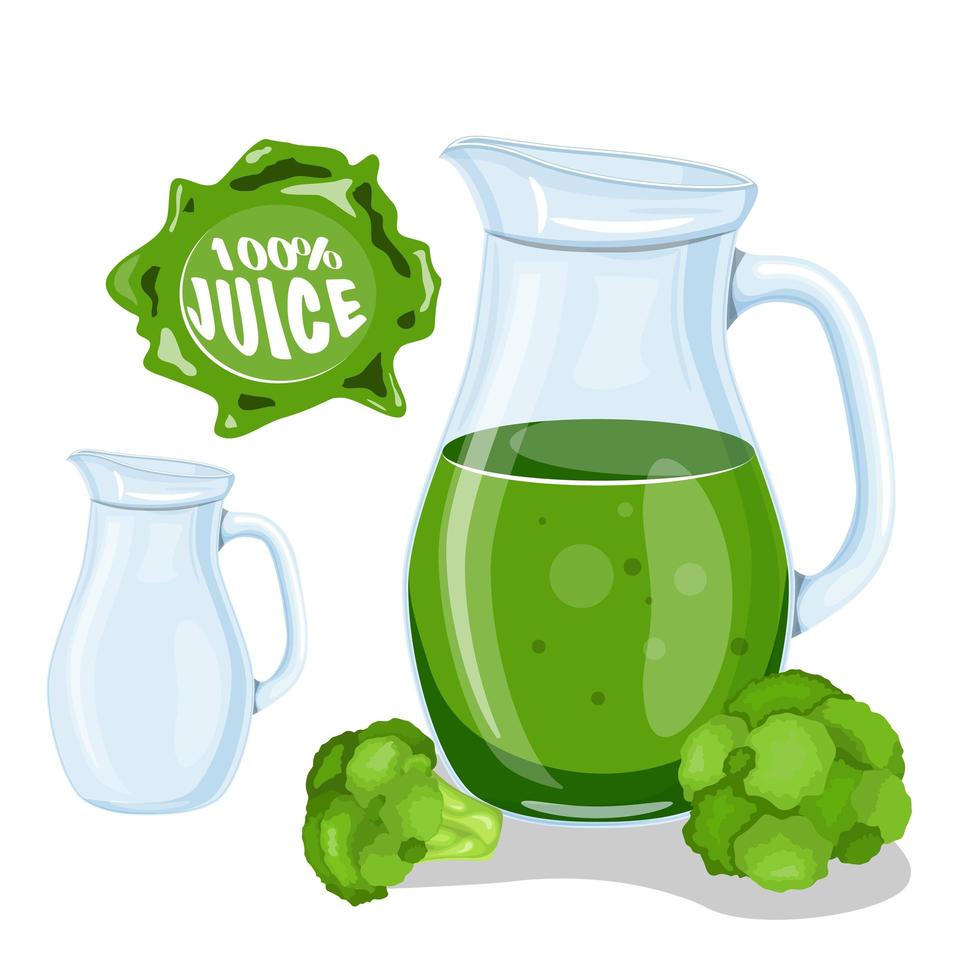 Green vegetable juice smoothie. Glass tumbler juice cabbage. Flat style vector