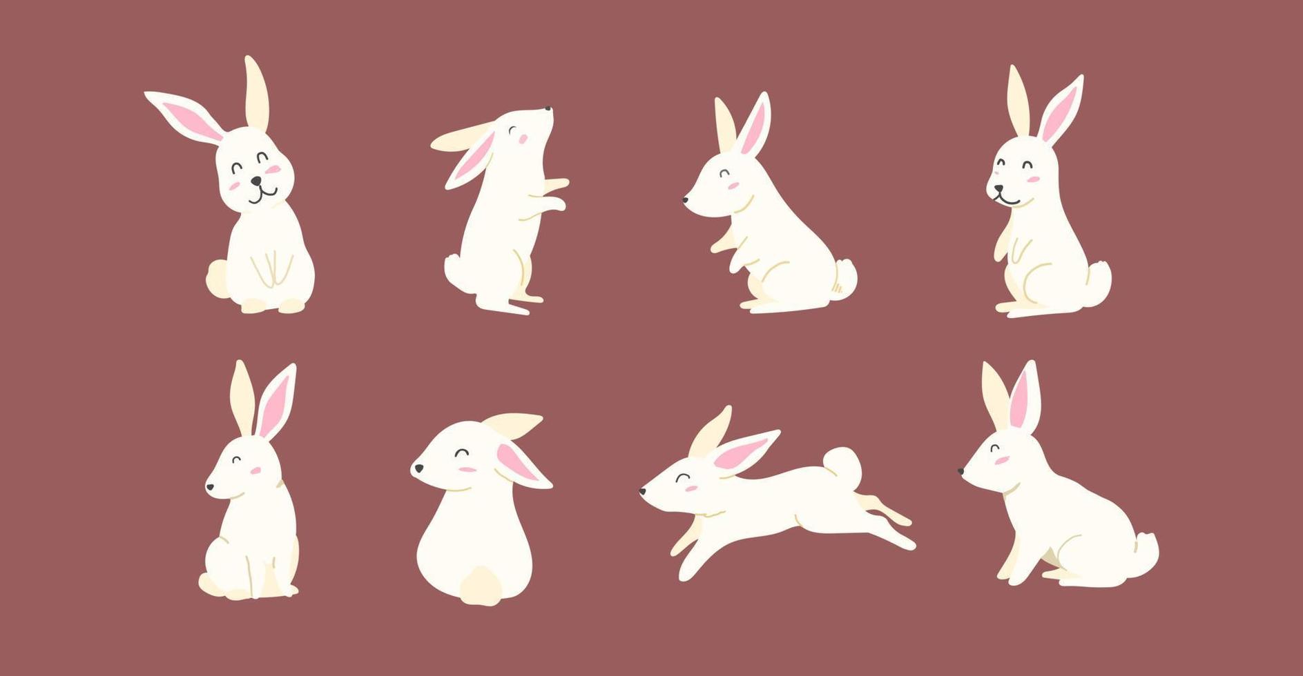 colección dibujada a mano para pascua con lindos personajes de conejito. ilustración de vector de dibujos animados feliz pascua
