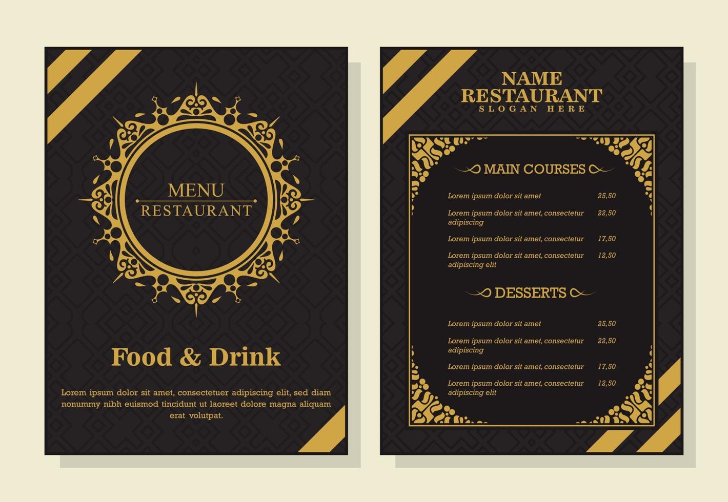 menú de restaurante con elegante estilo ornamental vector