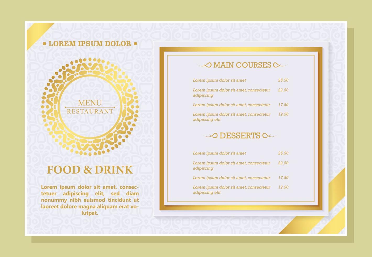 White and gold restaurant menu flyer vector