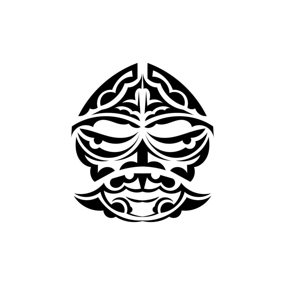 Samurai mask. Traditional totem symbol. Black tattoo in the style of the ancient tribes. Black and white color, flat style. Hand drawn vector illustration.