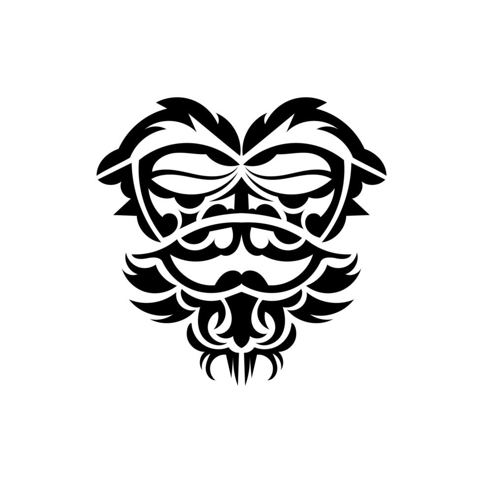 Samurai mask. Traditional totem symbol. Black tattoo in the style of the ancient tribes. Isolated on white background. Hand drawn vector illustration.