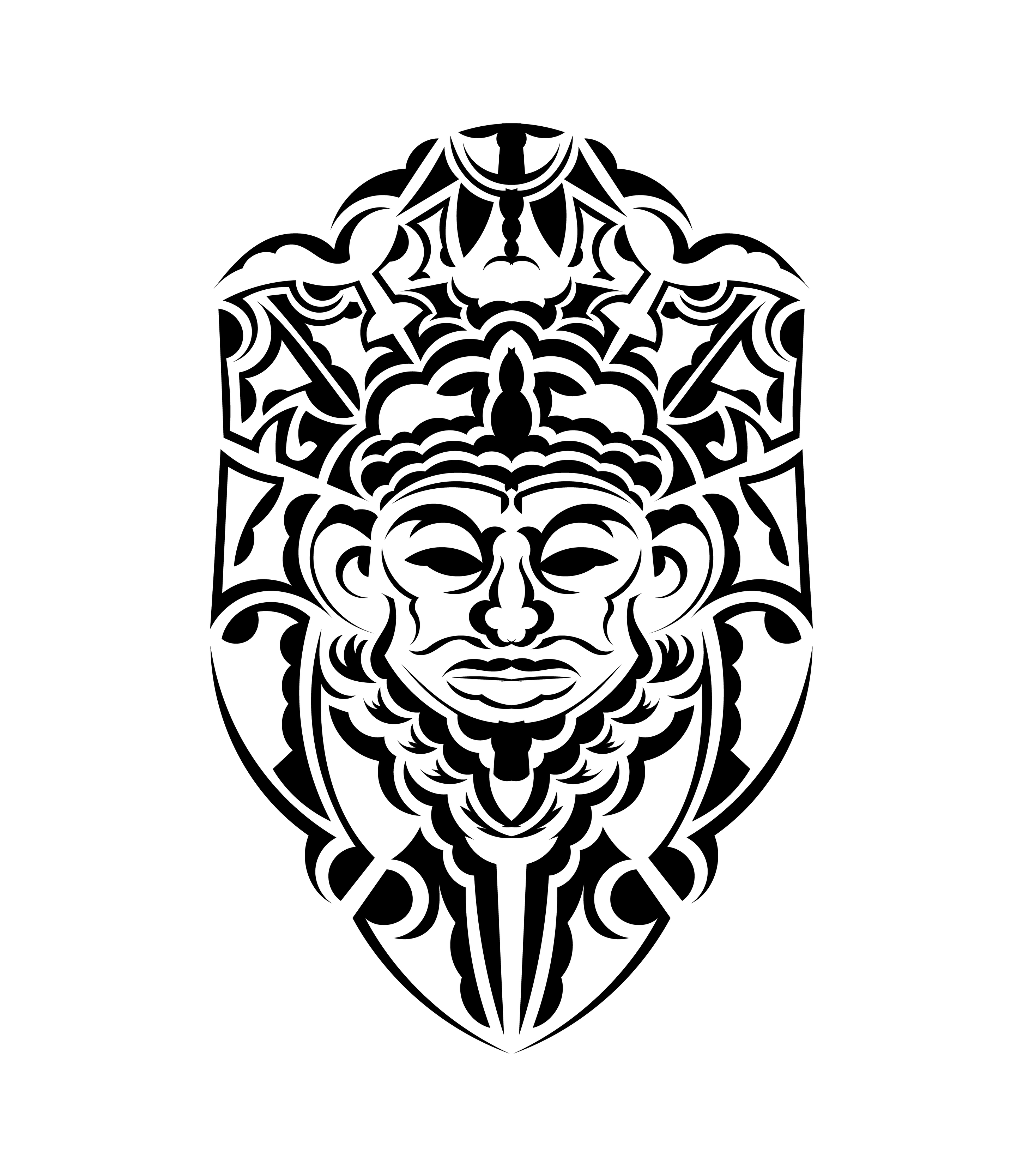 Tribal mask. Monochrome ethnic patterns. Black tattoo in the style of ...