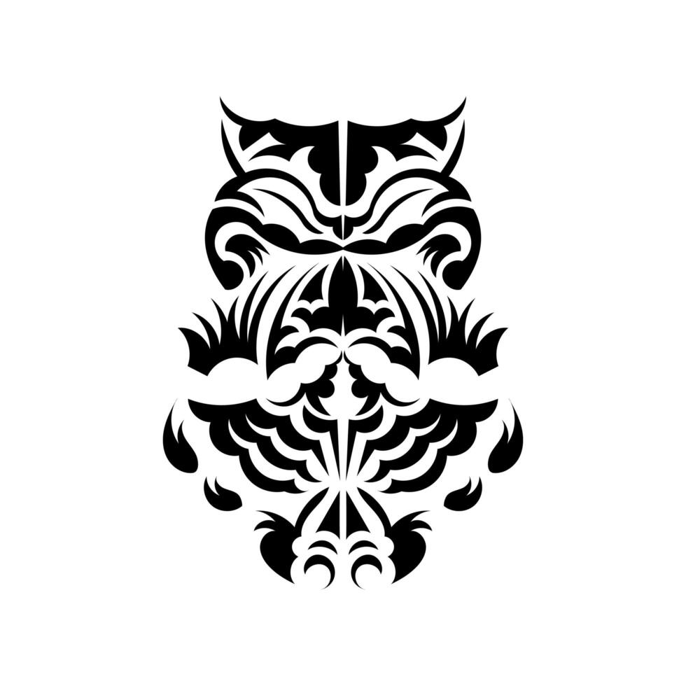 Black and white Tiki mask. Traditional decor pattern from Polynesia and Hawaii. Isolated on white background. Flat style. Vector. vector