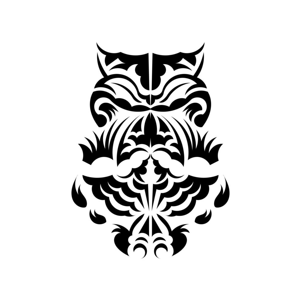 Black and white Tiki mask. Traditional decor pattern from Polynesia and Hawaii. Isolated on white background. Flat style. Vector. vector