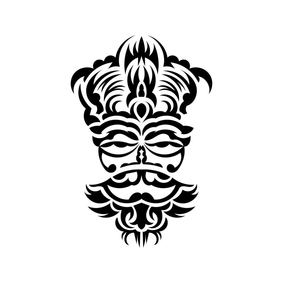 Tribal mask. Monochrome ethnic patterns. Black tattoo in samoan style. Black and white color, flat style. Vector illustration.