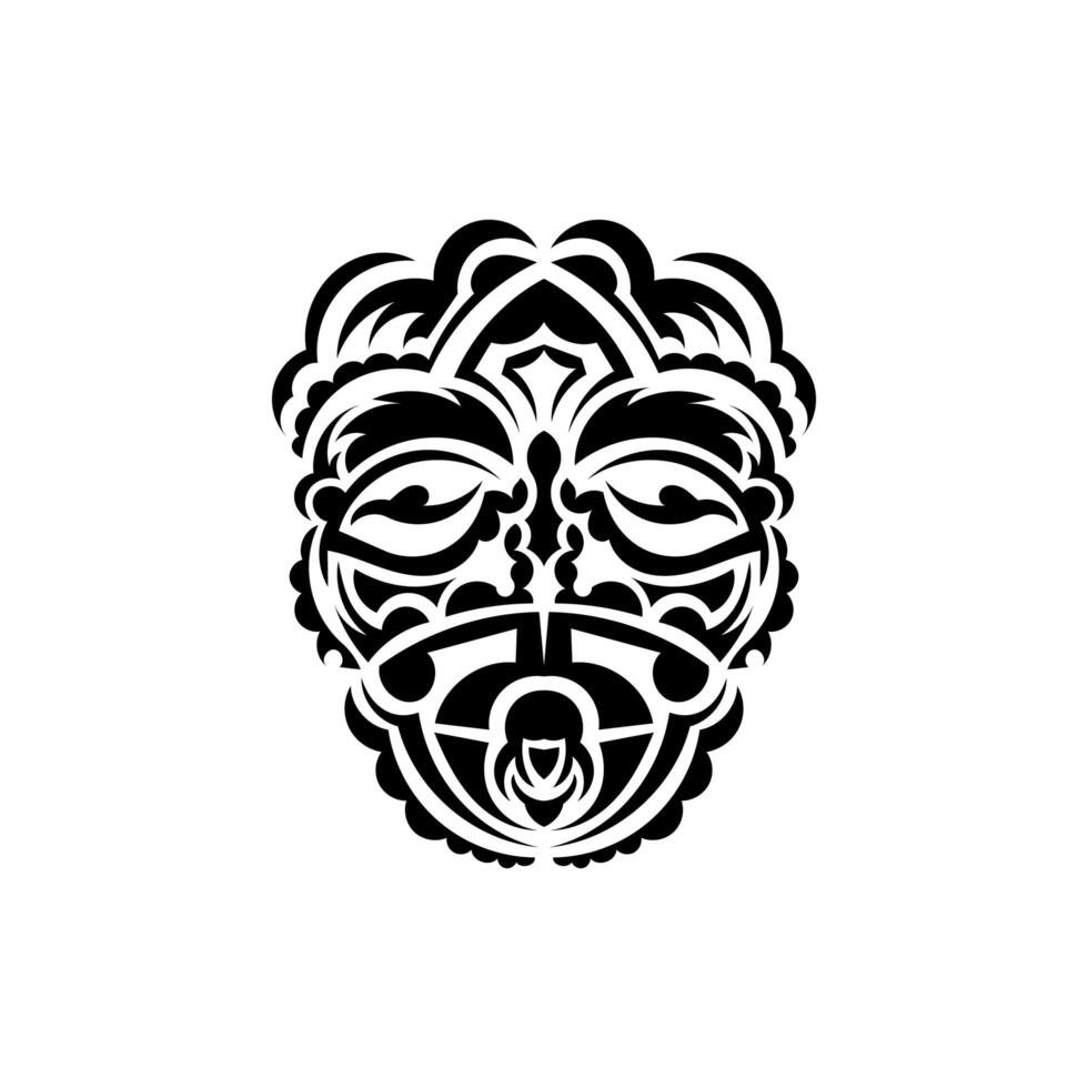 Tribal mask. Traditional totem symbol. Black tattoo in Maori style. Black and white color, flat style. Vector illustration.