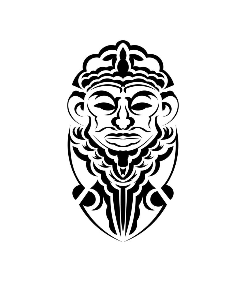 Tribal mask. Monochrome ethnic patterns. Black tattoo in the style of the ancient tribes. Isolated. Vector illustration.