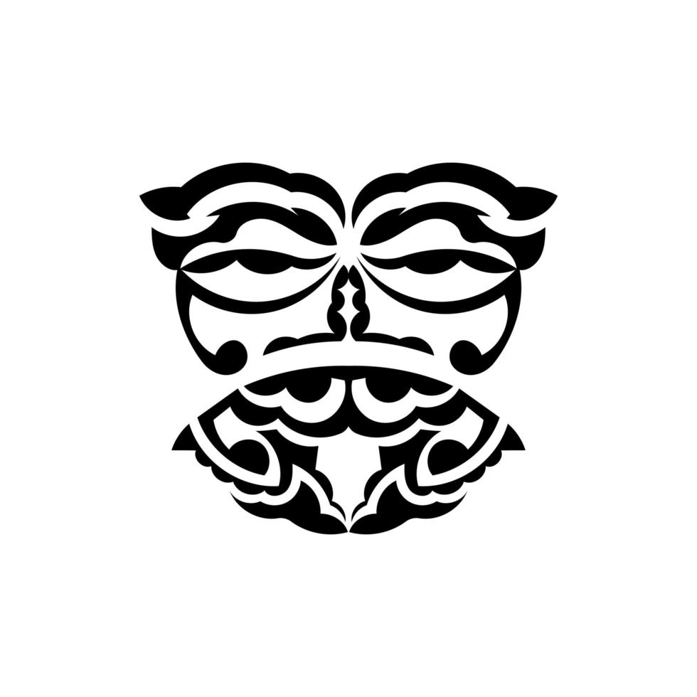 Tribal mask. Monochrome ethnic patterns. Black tattoo in Maori style. Black and white color, flat style. Hand drawn vector illustration.