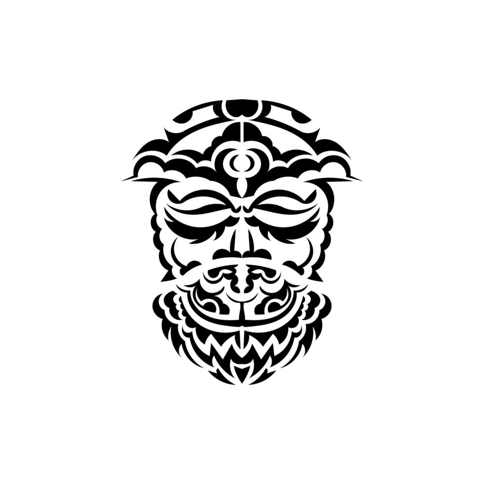 Tribal mask. Monochrome ethnic patterns. Black tattoo in the style of the ancient tribes. Isolated on white background. Hand drawn vector illustration.