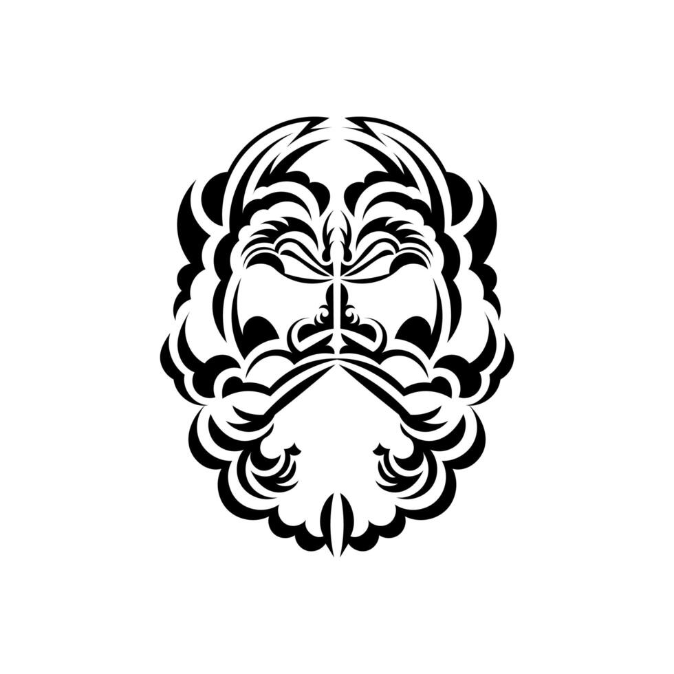 Black and white Tiki mask. Traditional decor pattern from Polynesia and Hawaii. Isolated on white background. Flat style. Vector illustration.