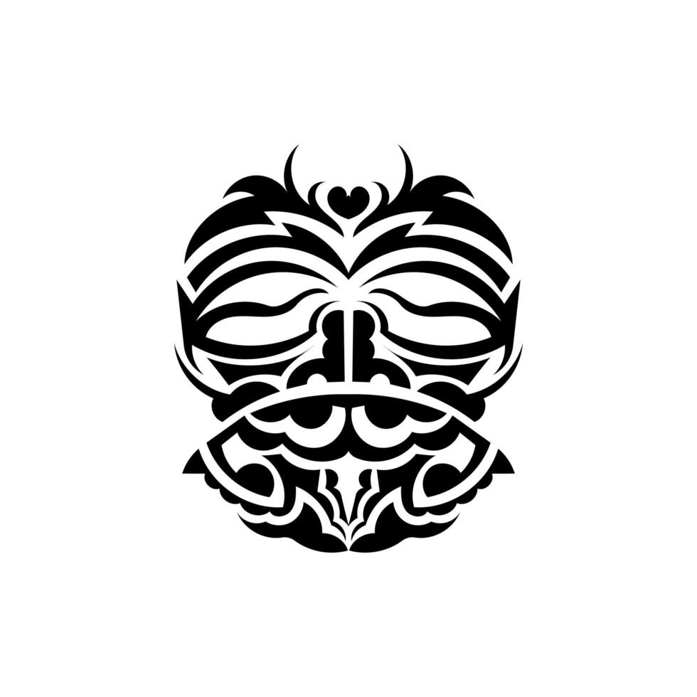 Tribal mask. Monochrome ethnic patterns. Black tattoo in samoan style. Isolated on white background. Hand drawn vector illustration.