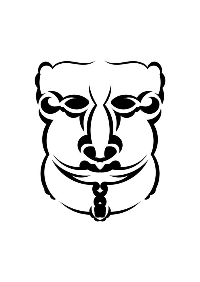 Tribal mask. Monochrome ethnic patterns. Black tattoo in the style of the ancient tribes. Isolated. Vector illustration.