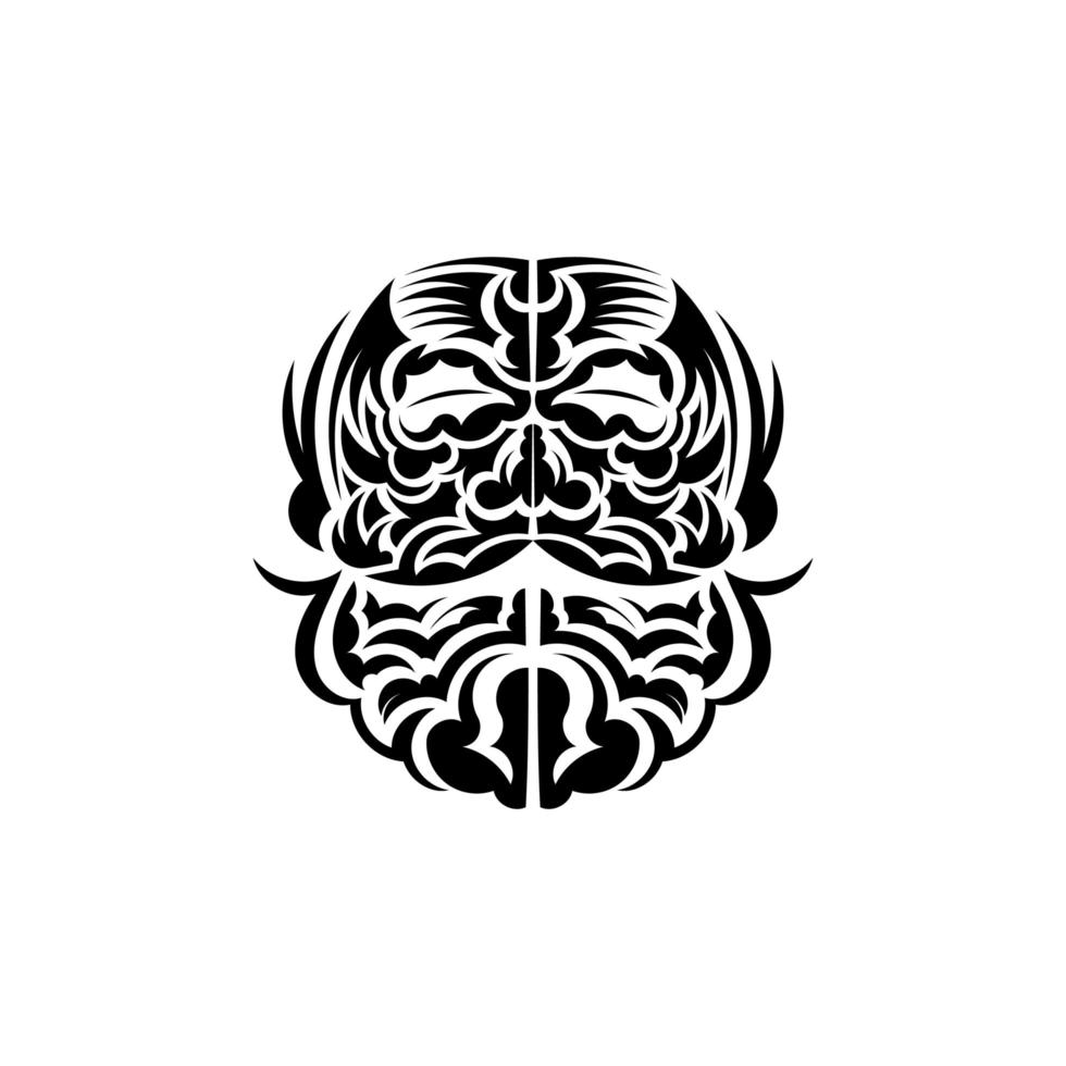 Maori mask. Frightening masks in the local ornament of Polynesia. Isolated. Tattoo sketch. Vector illustration.