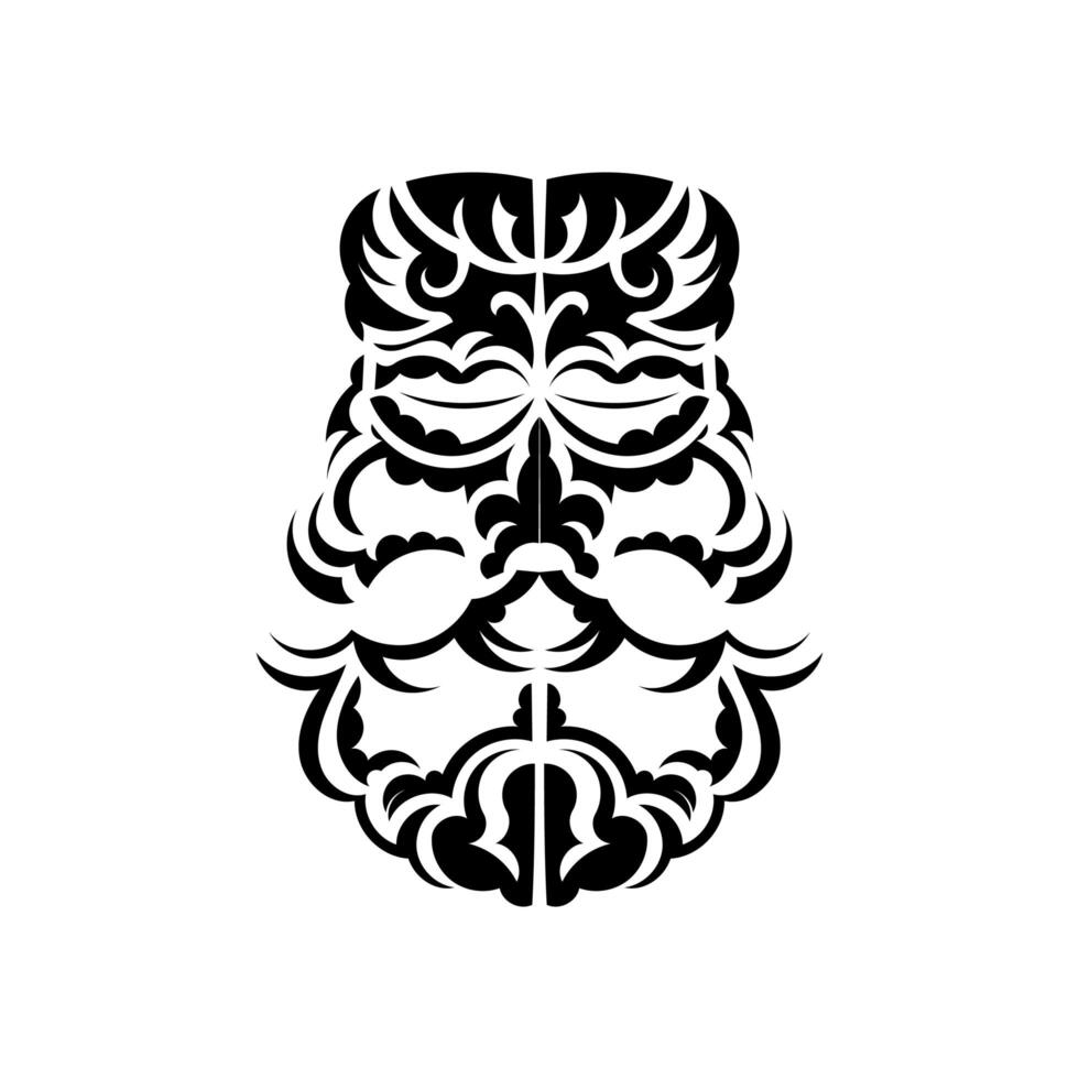 máscara tiki en blanco y negro. patrón de decoración tradicional de polinesia y hawaii. aislado. boceto de tatuaje vector. vector