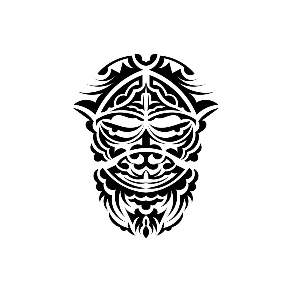 Samurai mask. Traditional totem symbol. Black tattoo in Maori style. Black and white color, flat style. Vector illustration.