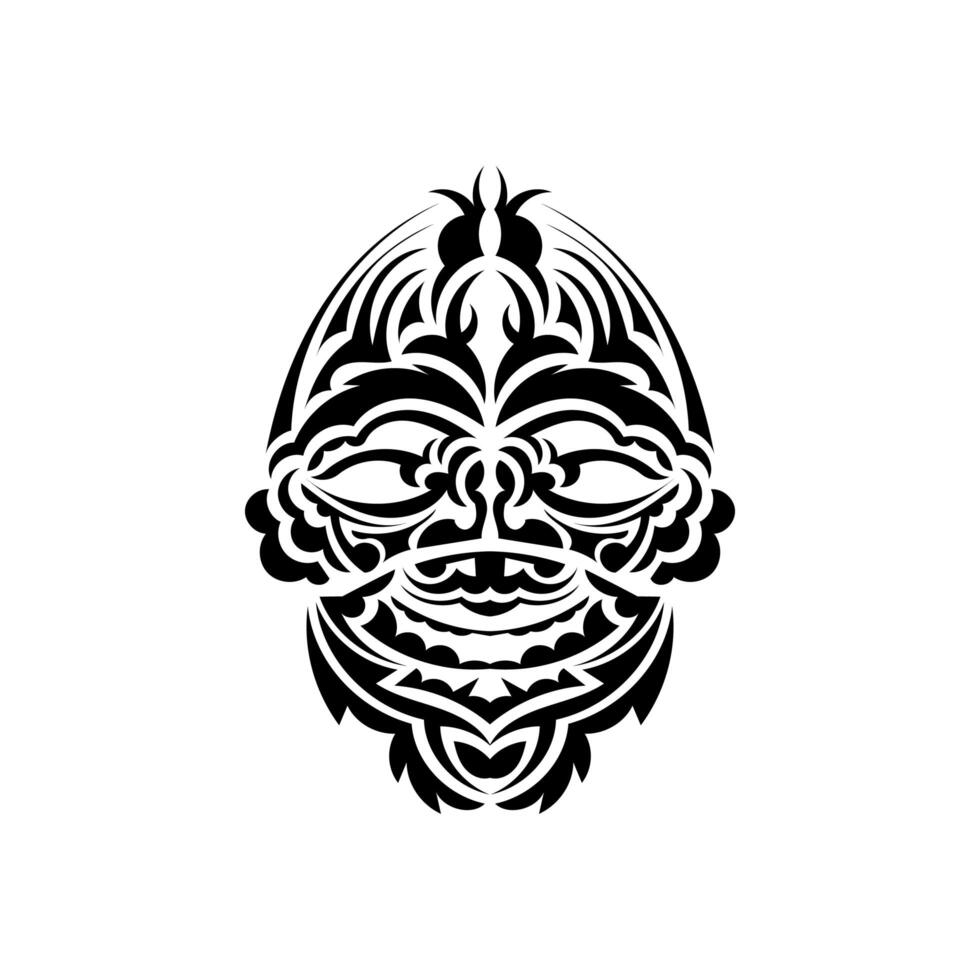 Tribal mask. Monochrome ethnic patterns. Black tattoo in samoan style. Black and white color, flat style. Hand drawn vector illustration.