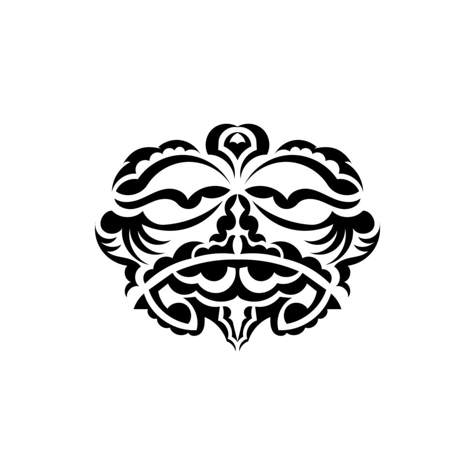 Samurai mask. Traditional totem symbol. Black tattoo in the style of the ancient tribes. Isolated on white background. Vector illustration.