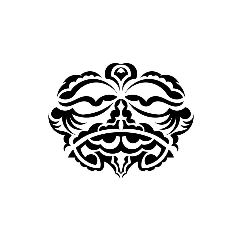 Samurai mask. Traditional totem symbol. Black tattoo in the style of the ancient tribes. Isolated on white background. Vector illustration.