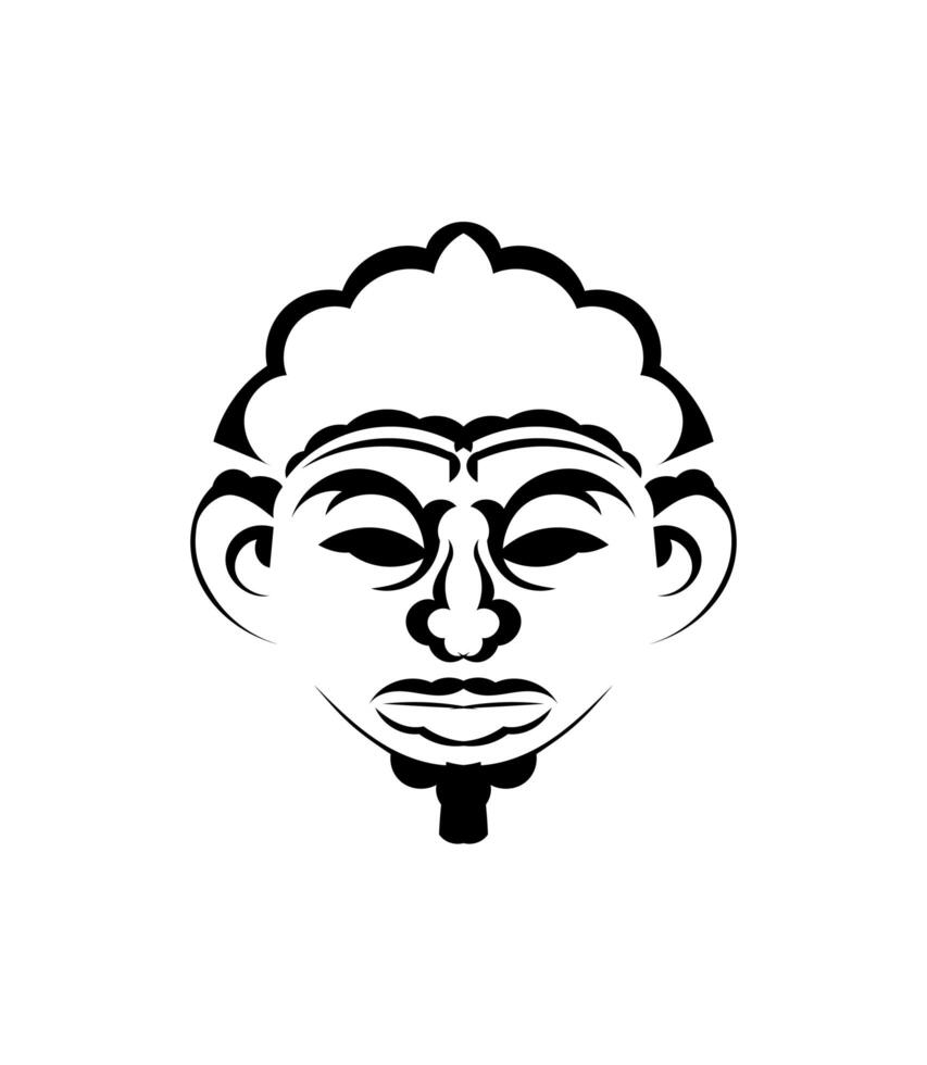 Tribal mask. Monochrome ethnic patterns. Black tattoo in the style of the ancient tribes. Isolated. Vector illustration.