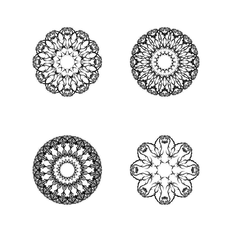 conjunto de 4 adornos de mandala aislados. vector. vector