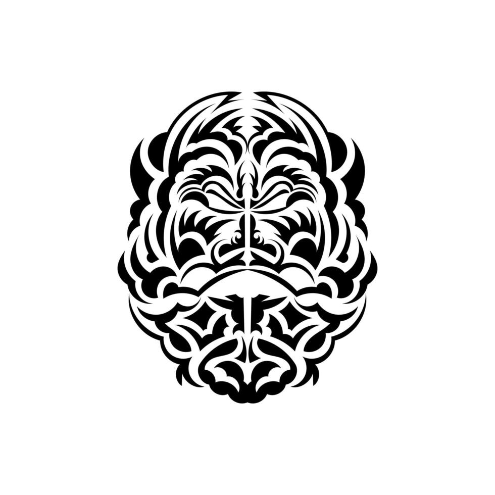 Tiki mask design. Traditional decor pattern from Polynesia and Hawaii. Isolated on white background. Tattoo sketch. Vector illustration.