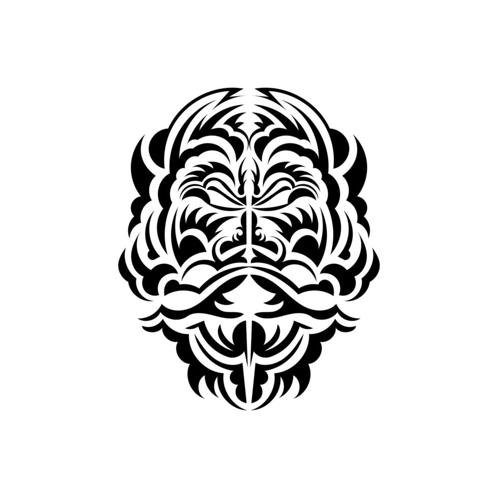 Tiki mask design. Native Polynesians and Hawaiians tiki illustration in black and white. Isolated on white background. Flat style. Vector illustration.