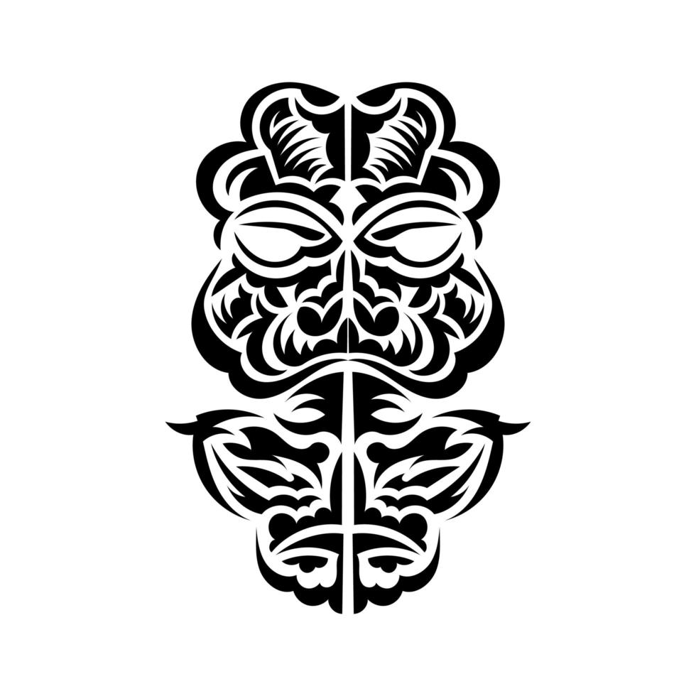 Tiki mask design. Native Polynesians and Hawaiians tiki illustration in black and white. Isolated on white background. Ready tattoo template. Vector. vector