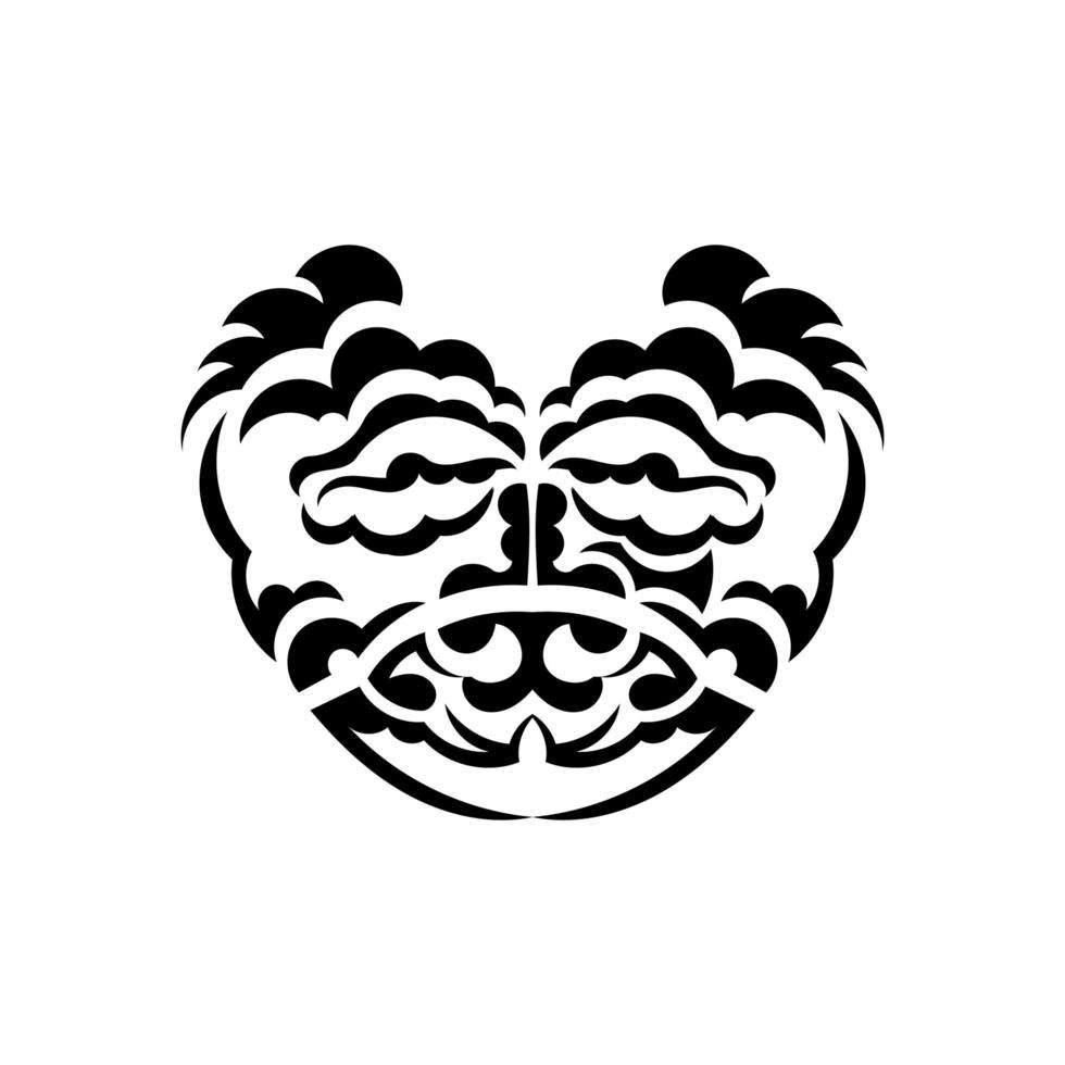 Samurai mask. Monochrome ethnic patterns. Black tribal tattoo. Isolated. Vector illustration.