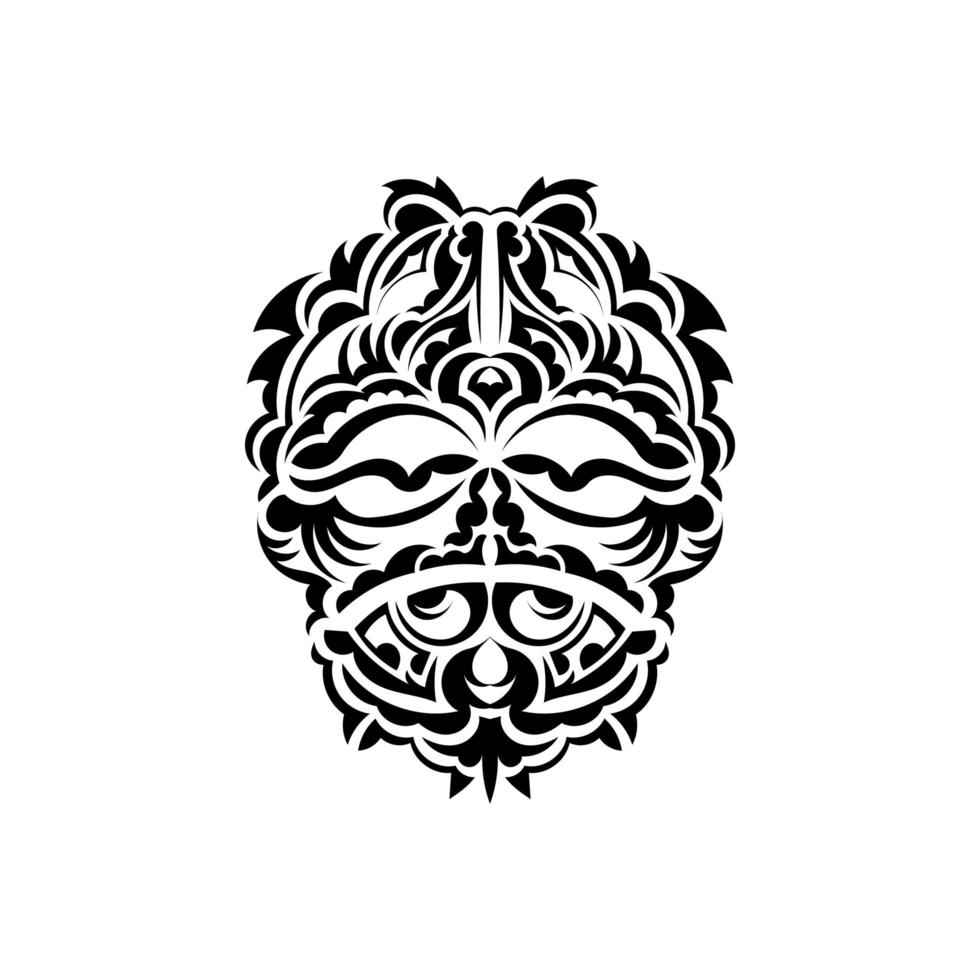 Tribal mask. Traditional totem symbol. Black tattoo in samoan style. Black and white color, flat style. Vector illustration.