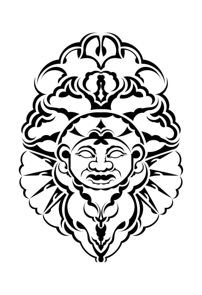 Tribal mask. Monochrome ethnic patterns. Black tattoo in Maori style. Isolated. Vector. vector